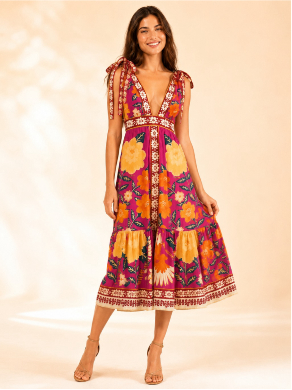 NWT FARM Rio Flower Tapestry Midi Dress XS Pink Floral Cotton $240